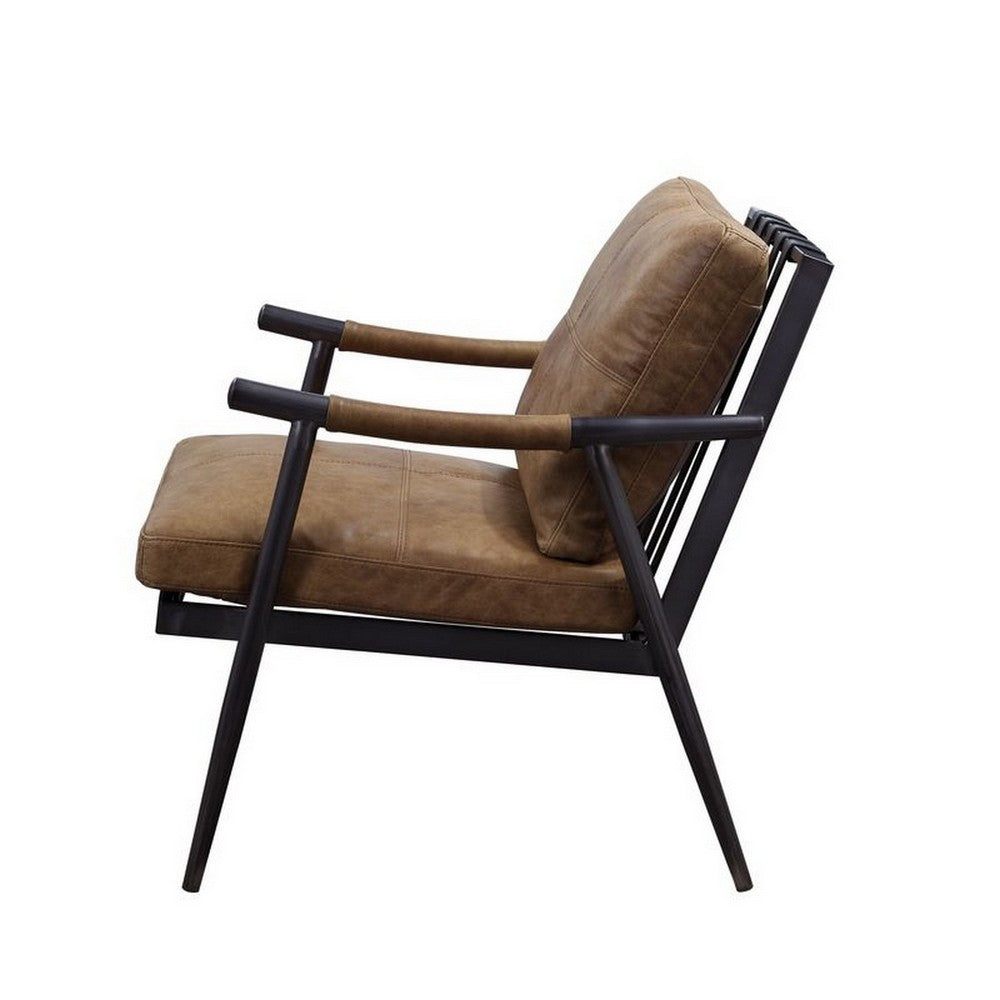 Accent Chair with Leatherette Seat and Tubular Frame, Brown - BM250687