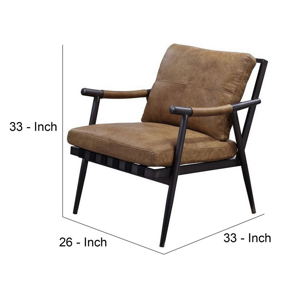 Accent Chair with Leatherette Seat and Tubular Frame, Brown - BM250687