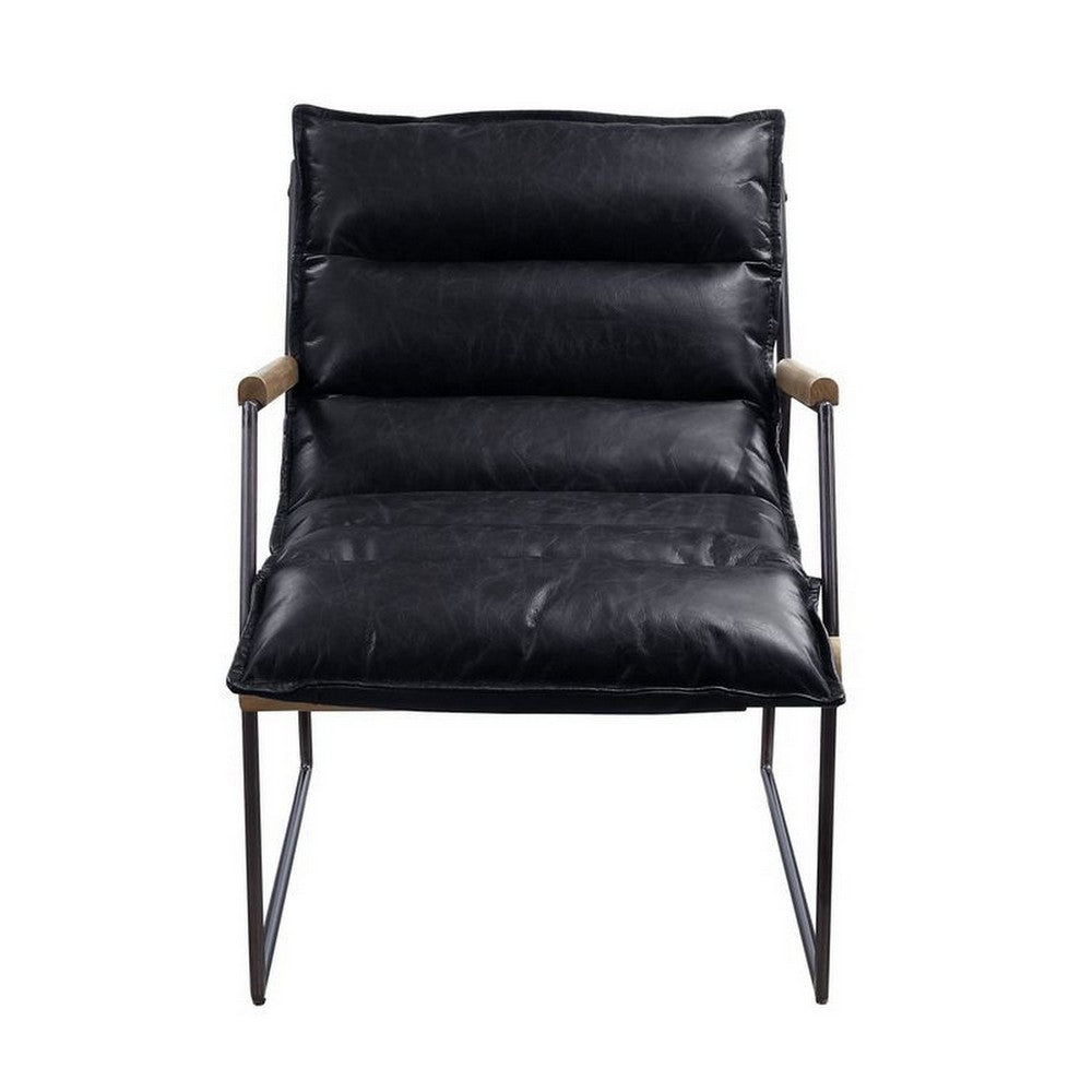 Accent Chair with Leatherette Seat and Metal Frame, Black - BM250695