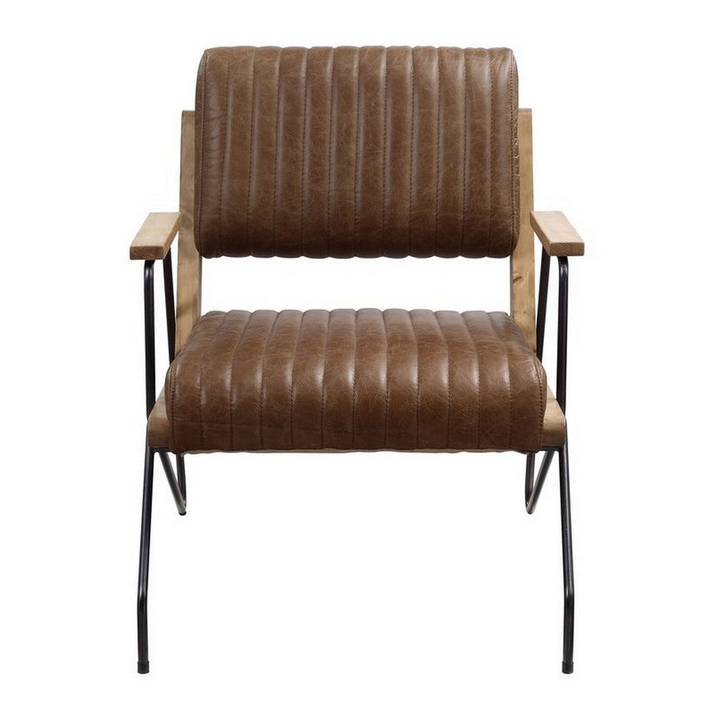 Accent Chair with Leatherette Seat and Channel Stitch, Brown - BM250697