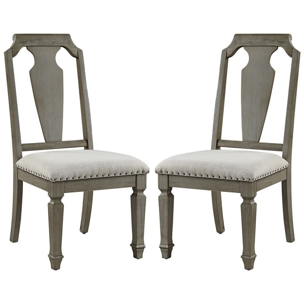 Side Chair with Fabric Seat and Fiddle Back, Set of 2, Brown - BM250705