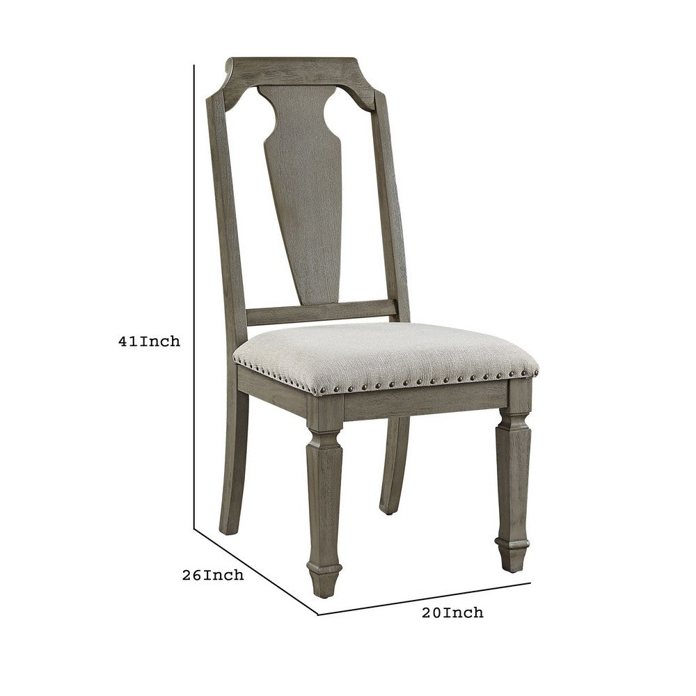 Side Chair with Fabric Seat and Fiddle Back, Set of 2, Brown - BM250705