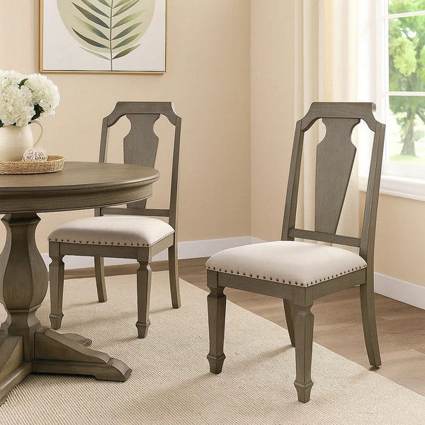 Side Chair with Fabric Seat and Fiddle Back, Set of 2, Brown - BM250705