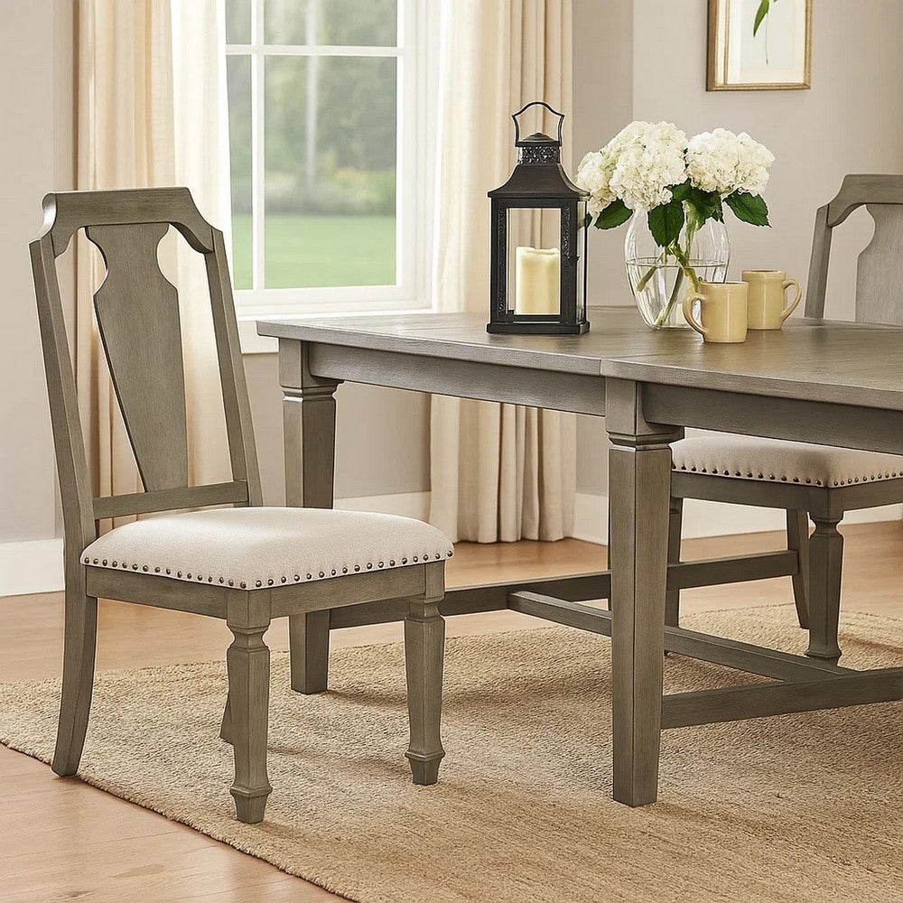 Side Chair with Fabric Seat and Fiddle Back, Set of 2, Brown - BM250705