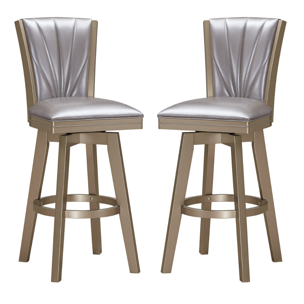 Barstool with Swivel Seat and Stitched Backrest, Set of 2, Pearl Gray - BM250963