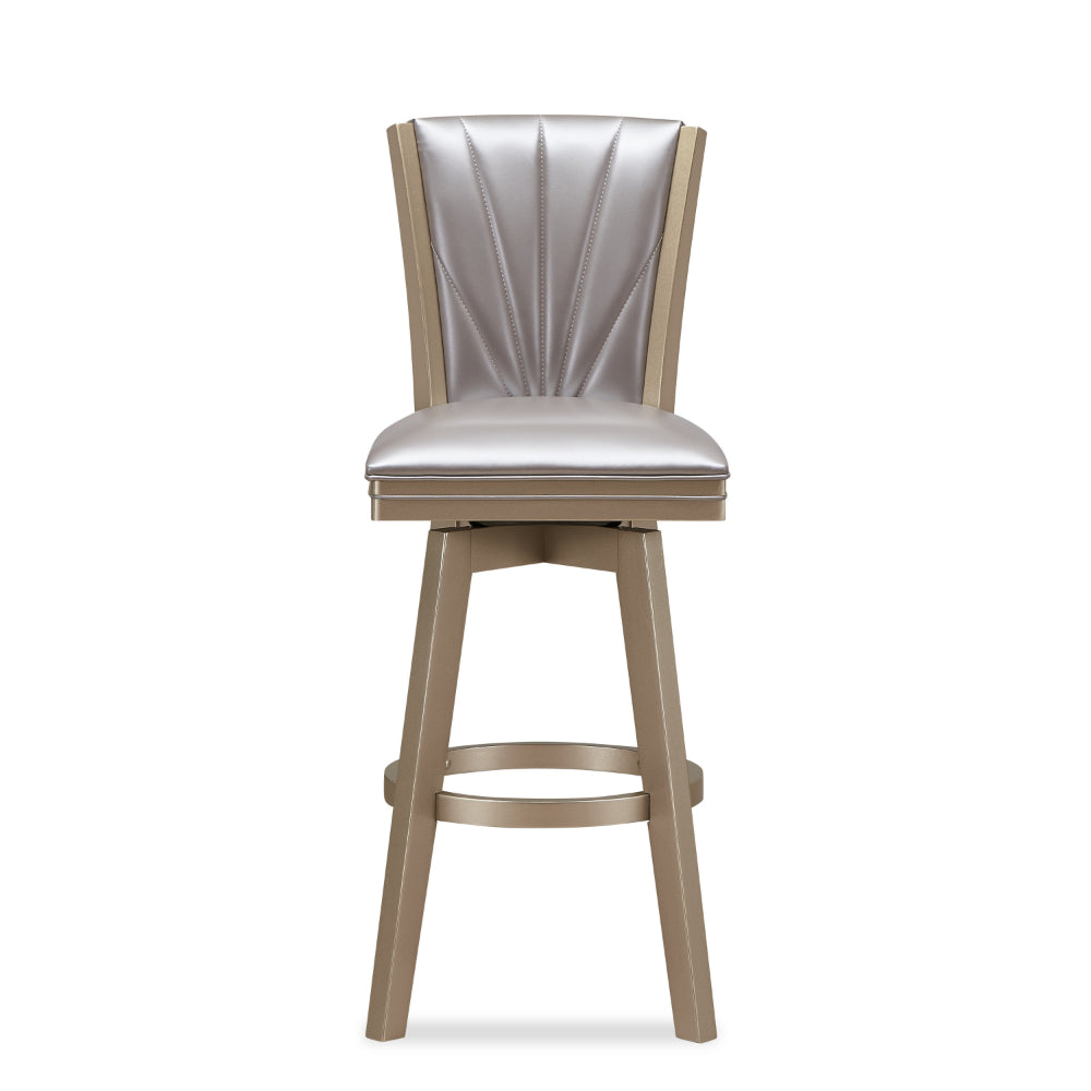 Barstool with Swivel Seat and Stitched Backrest, Set of 2, Pearl Gray - BM250963