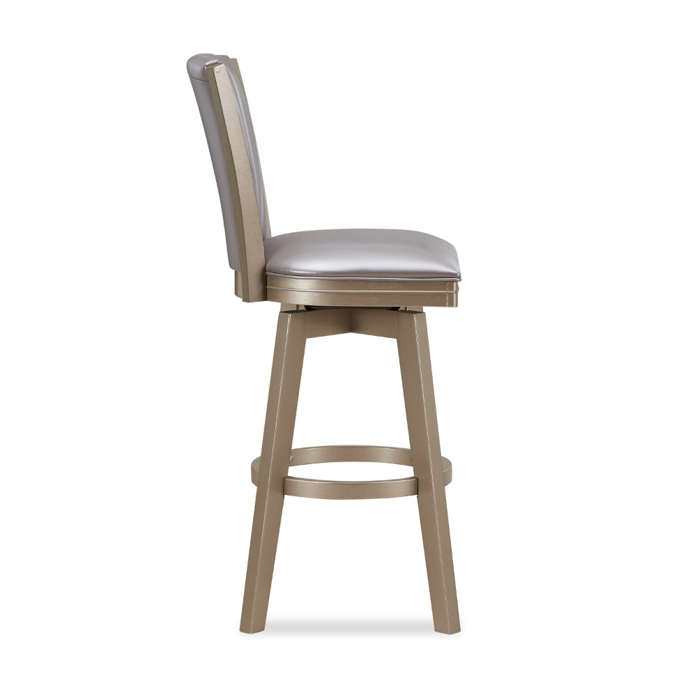 Barstool with Swivel Seat and Stitched Backrest, Set of 2, Pearl Gray - BM250963