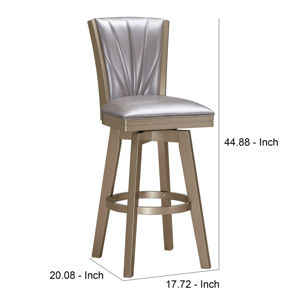 Barstool with Swivel Seat and Stitched Backrest, Set of 2, Pearl Gray - BM250963