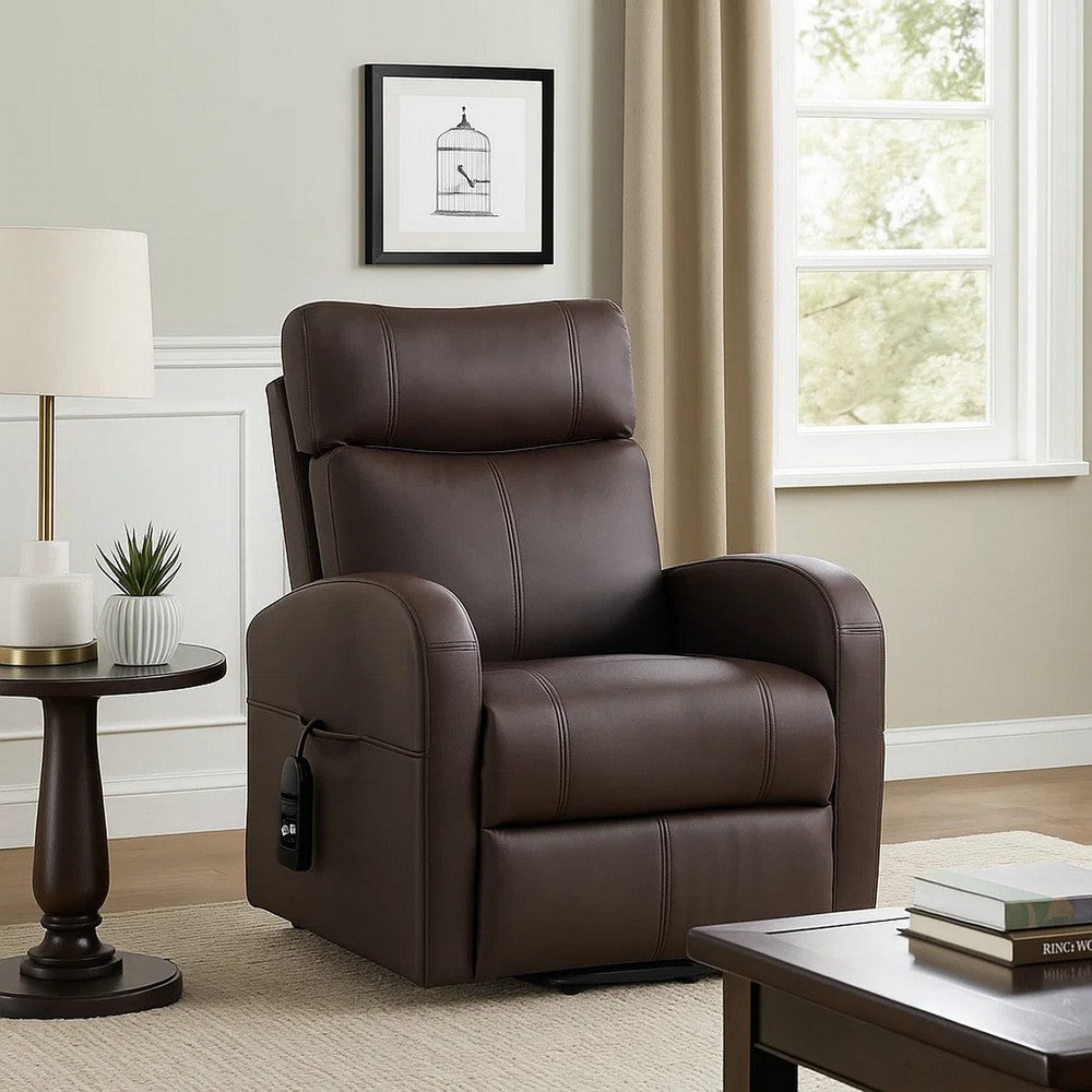 Power Lift Recliner Chair with Faux Leather and Wired Controller, Brown - BM251042