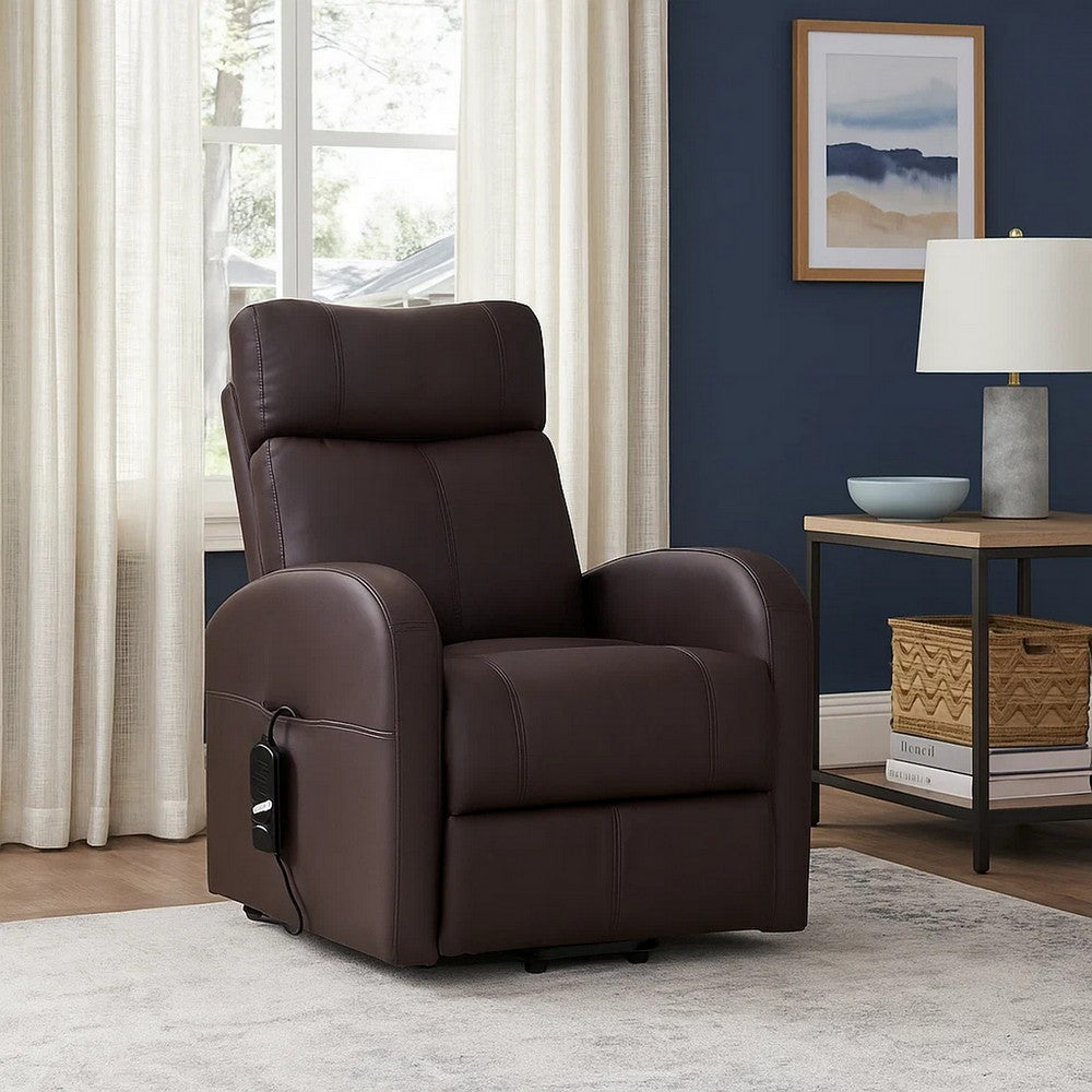 Power Lift Recliner Chair with Faux Leather and Wired Controller, Brown - BM251042