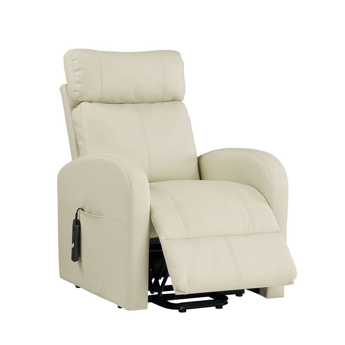 Power Lift Recliner Chair with Faux Leather and Wired Controller, Off White - BM251043