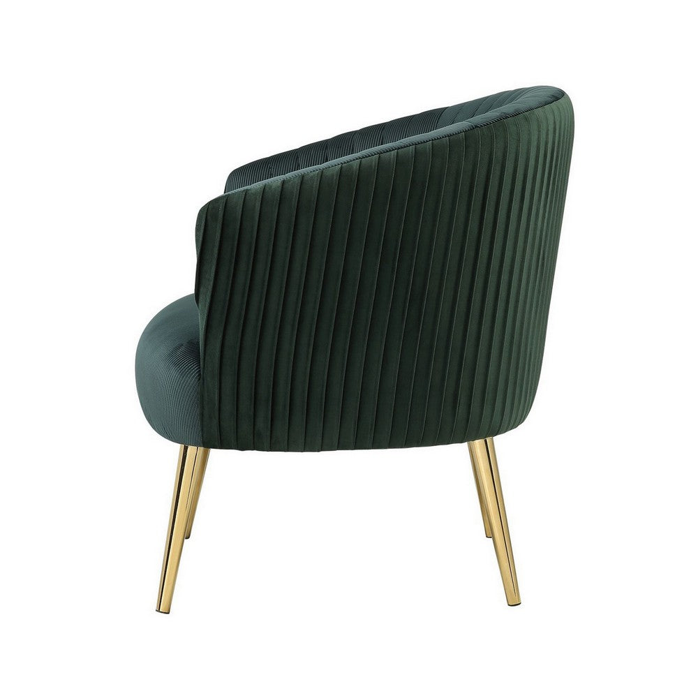 Accent Chair with Channel Stitching and Metal Legs, Green - BM251111