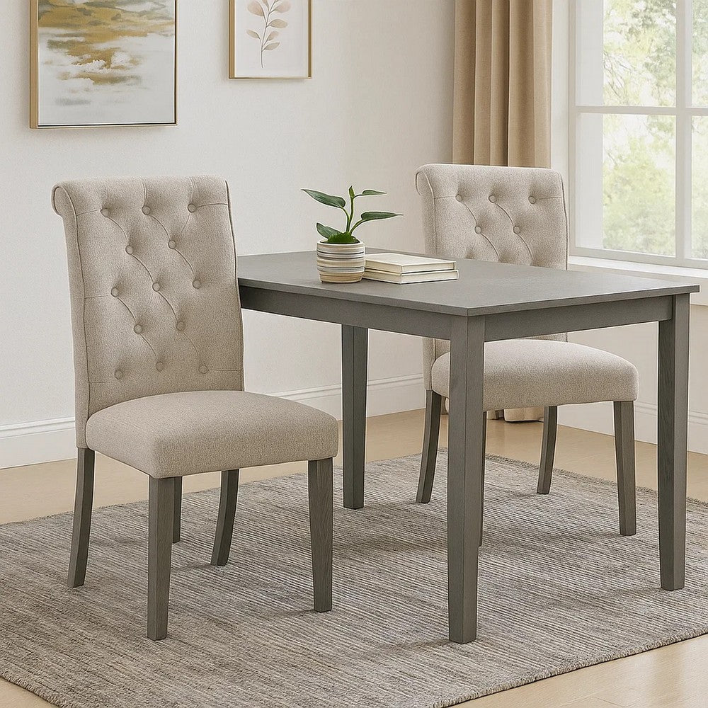 Side Chair with Button Tufted Backrest, Set of 2, Beige - BM251116