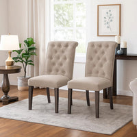 Side Chair with Button Tufted Backrest, Set of 2, Beige - BM251116