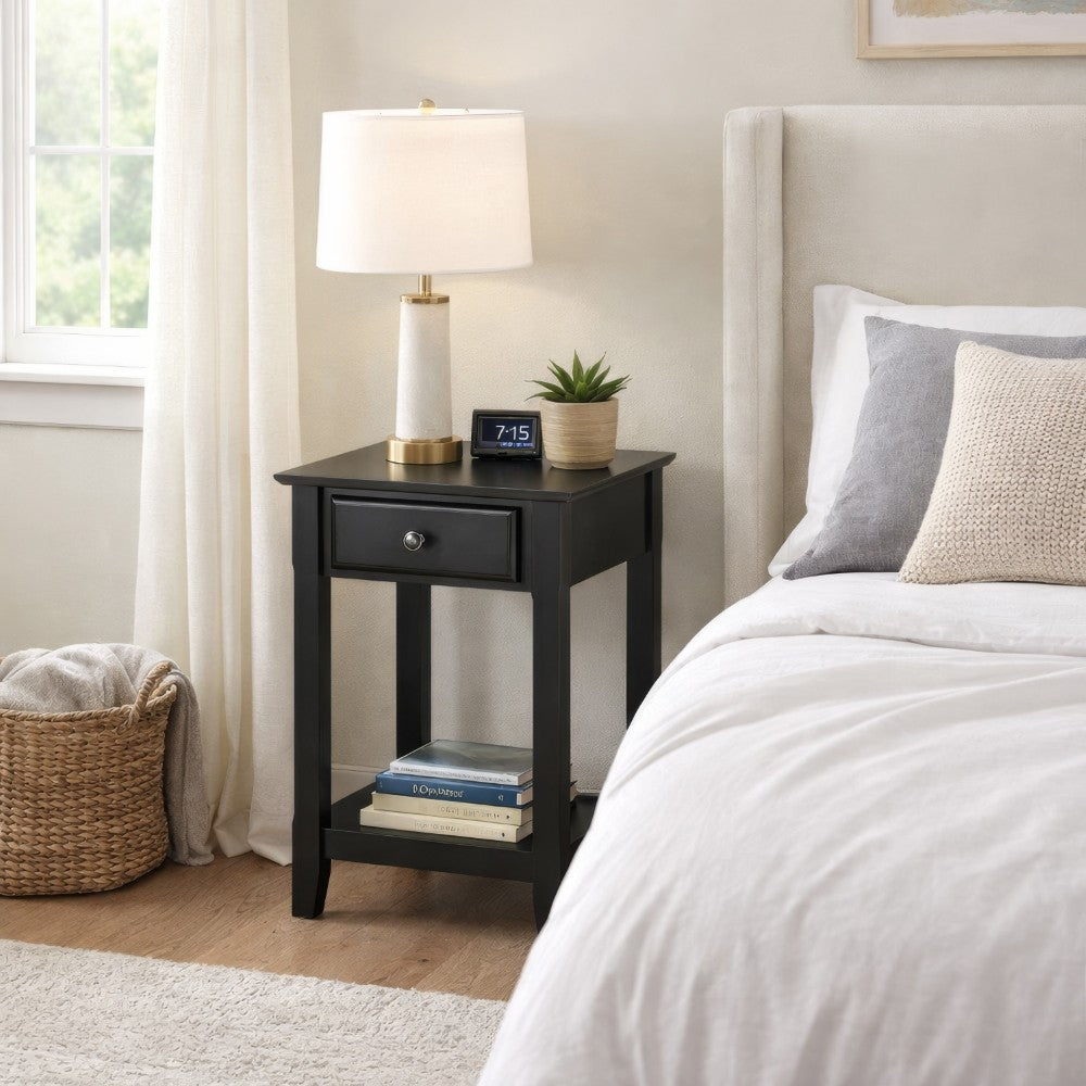 Accent Table with 1 Drawer and Bottom Shelf, Black - BM251127