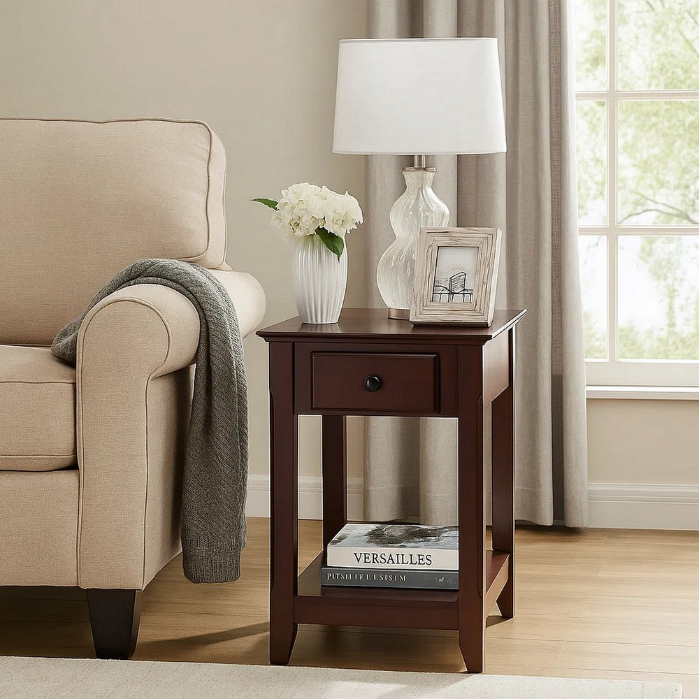 Accent Table with 1 Drawer and Bottom Shelf, Brown - BM251128