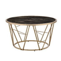 Coffee Table with Glass Top and Geometric Frame, Black and Gold - BM251129