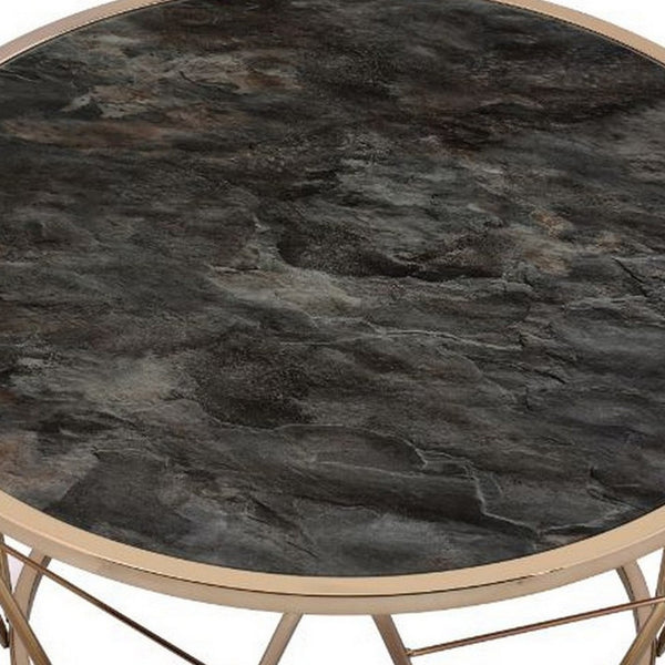 Coffee Table with Glass Top and Geometric Frame, Black and Gold - BM251129