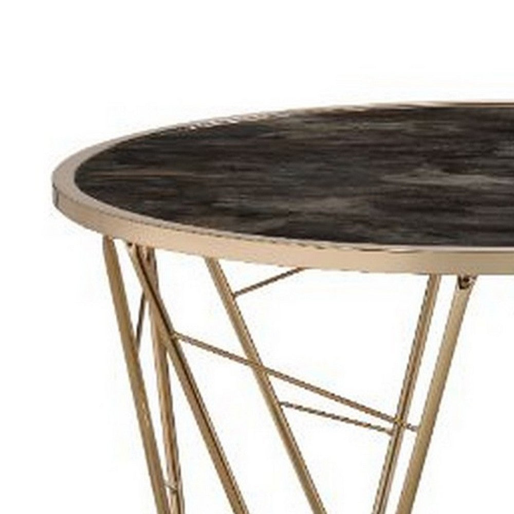 Coffee Table with Glass Top and Geometric Frame, Black and Gold - BM251129