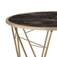 Coffee Table with Glass Top and Geometric Frame, Black and Gold - BM251129