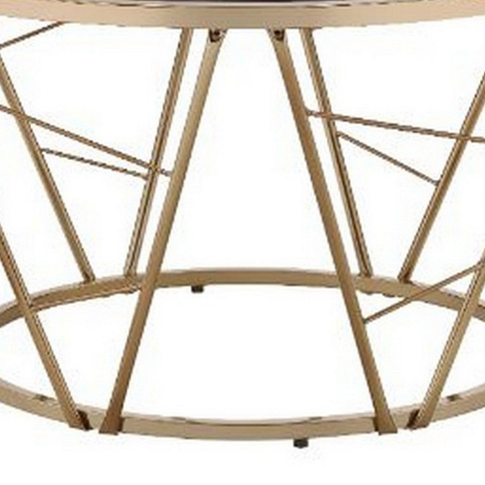 Coffee Table with Glass Top and Geometric Frame, Black and Gold - BM251129