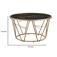 Coffee Table with Glass Top and Geometric Frame, Black and Gold - BM251129