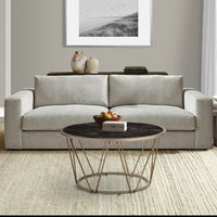 Coffee Table with Glass Top and Geometric Frame, Black and Gold - BM251129