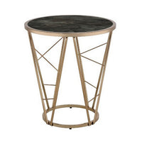 End Table with Glass Top and Geometric Frame, Black and Gold - BM251130
