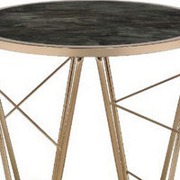End Table with Glass Top and Geometric Frame, Black and Gold - BM251130