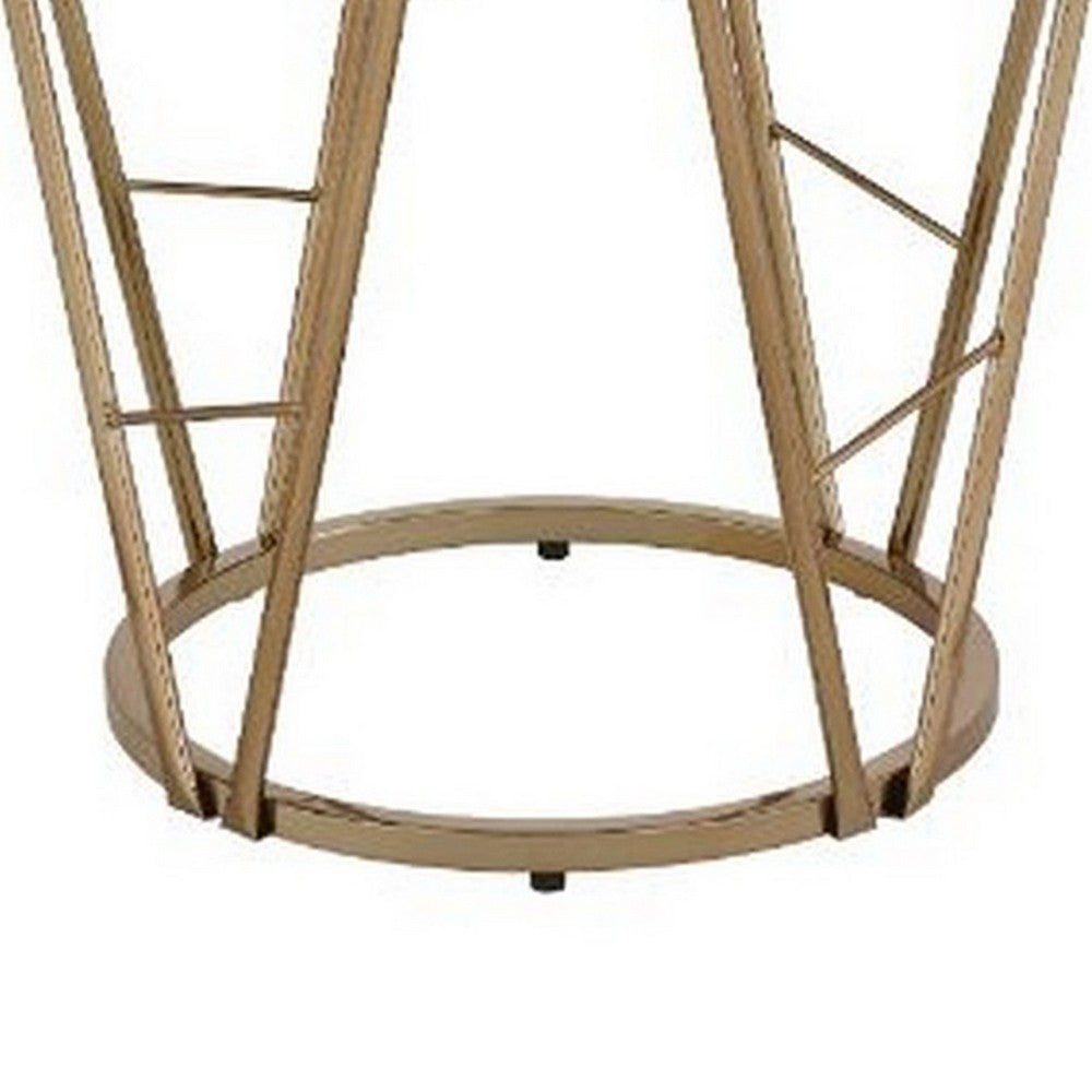 End Table with Glass Top and Geometric Frame, Black and Gold - BM251130