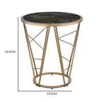 End Table with Glass Top and Geometric Frame, Black and Gold - BM251130