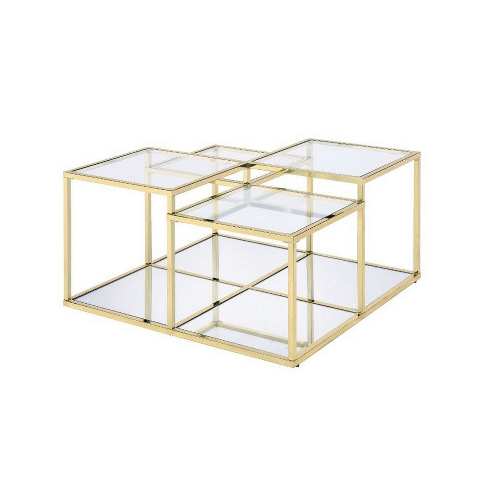 Coffee Table with Glass Top and Tubular Frame, Gold - BM251131