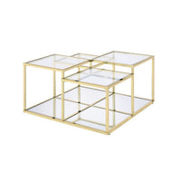 Coffee Table with Glass Top and Tubular Frame, Gold - BM251131