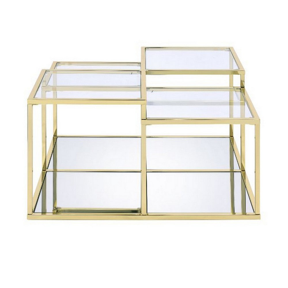 Coffee Table with Glass Top and Tubular Frame, Gold - BM251131