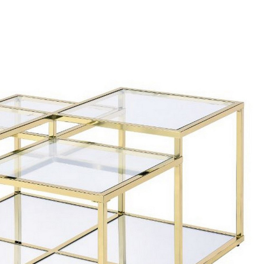 Coffee Table with Glass Top and Tubular Frame, Gold - BM251131