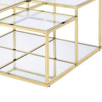 Coffee Table with Glass Top and Tubular Frame, Gold - BM251131