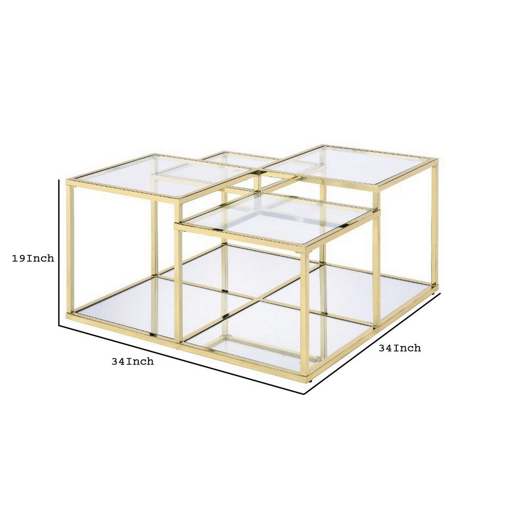 Coffee Table with Glass Top and Tubular Frame, Gold - BM251131