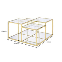 Coffee Table with Glass Top and Tubular Frame, Gold - BM251131