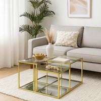 Coffee Table with Glass Top and Tubular Frame, Gold - BM251131