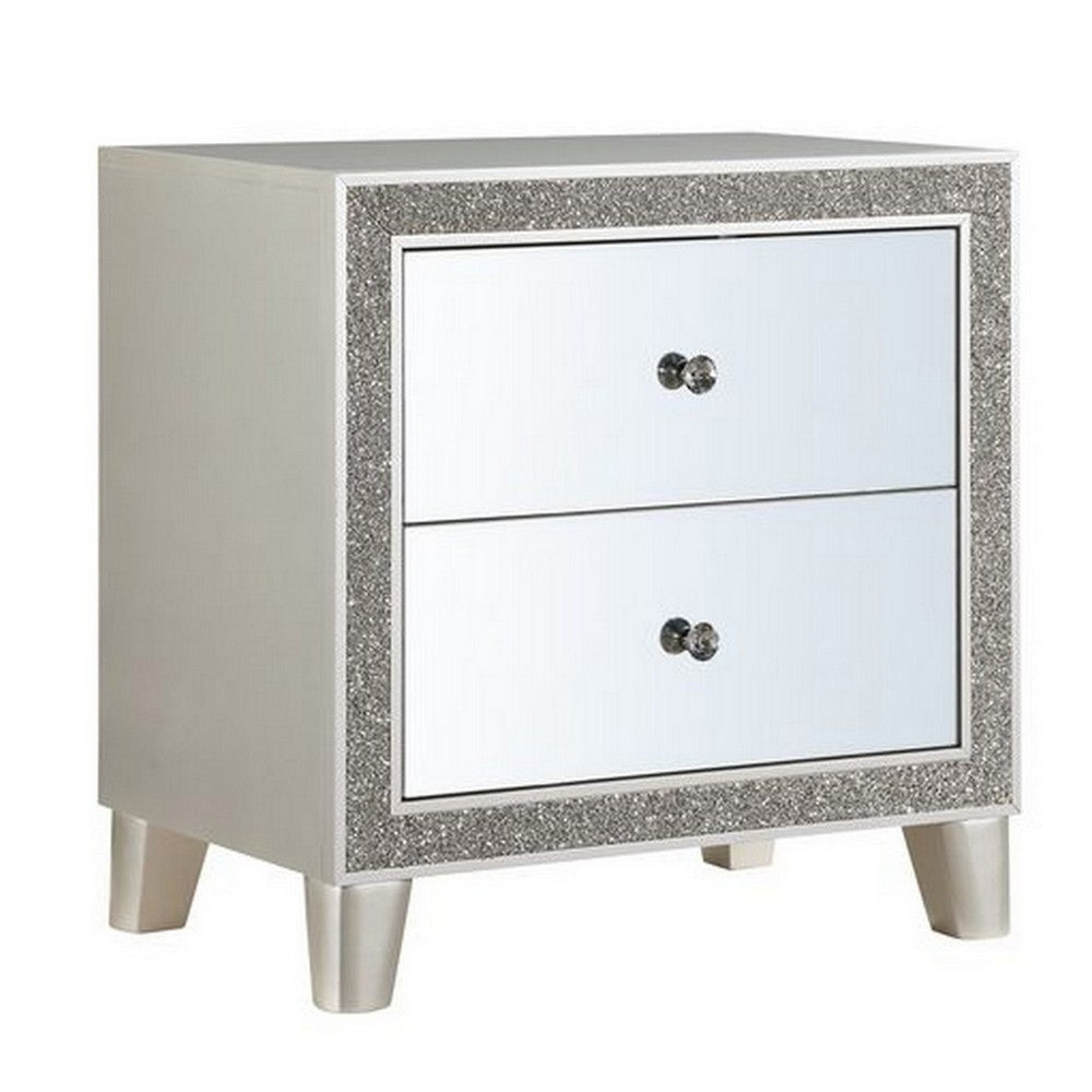 Nightstand with Mirrored Front 2 Drawers, Champagne Silver - BM251144