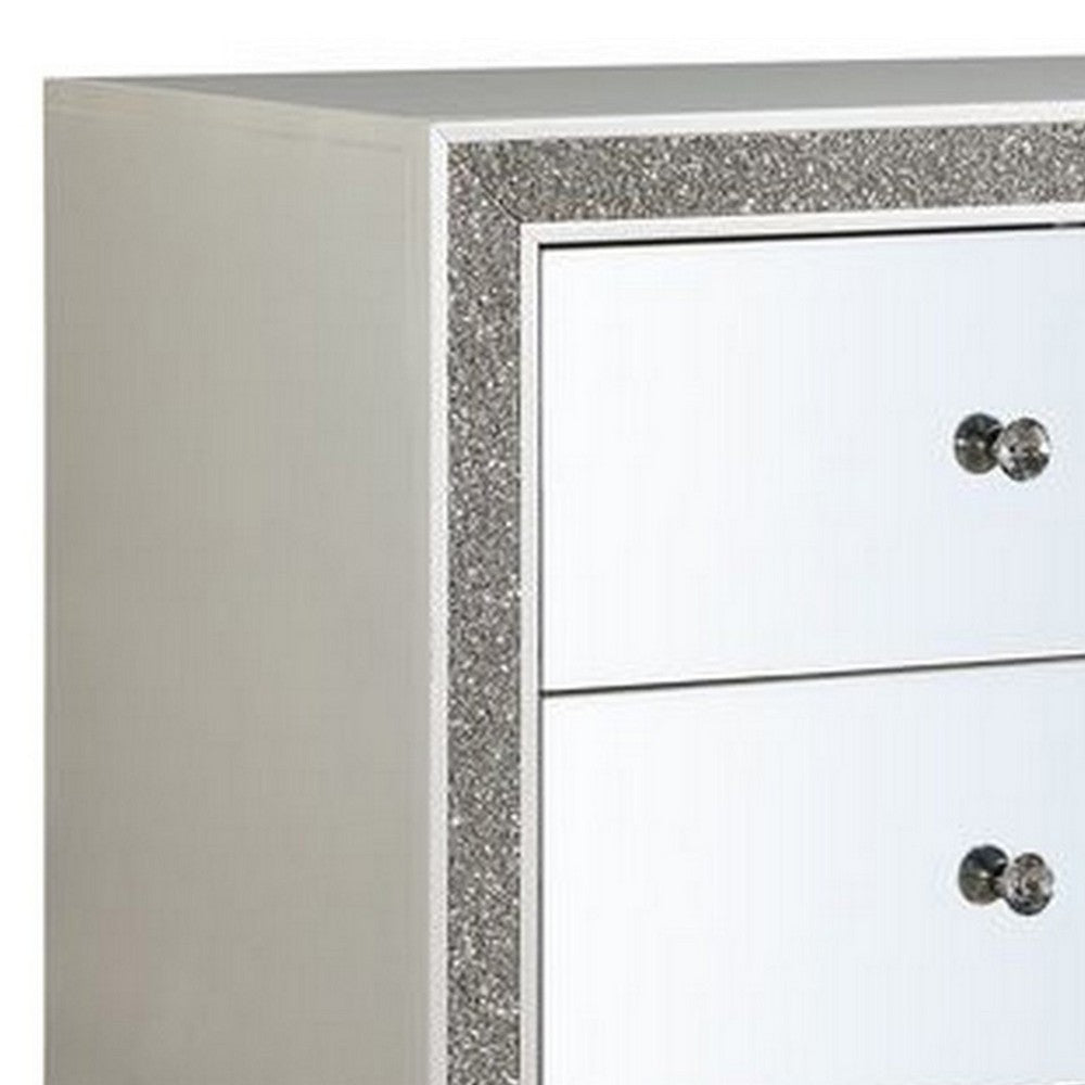 Nightstand with Mirrored Front 2 Drawers, Champagne Silver - BM251144