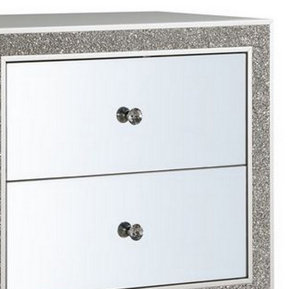 Nightstand with Mirrored Front 2 Drawers, Champagne Silver - BM251144
