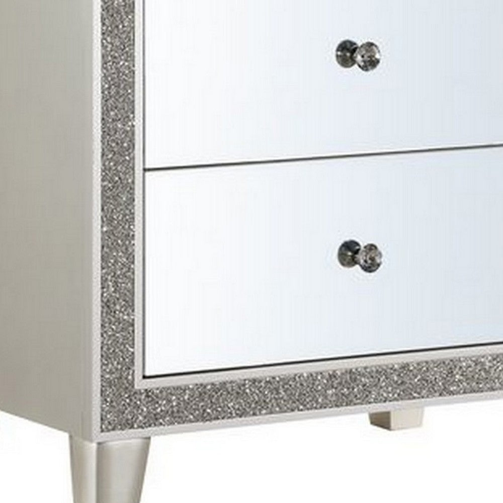 Nightstand with Mirrored Front 2 Drawers, Champagne Silver - BM251144