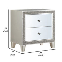 Nightstand with Mirrored Front 2 Drawers, Champagne Silver - BM251144