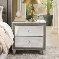 Nightstand with Mirrored Front 2 Drawers, Champagne Silver - BM251144