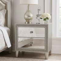 Nightstand with Mirrored Front 2 Drawers, Champagne Silver - BM251144