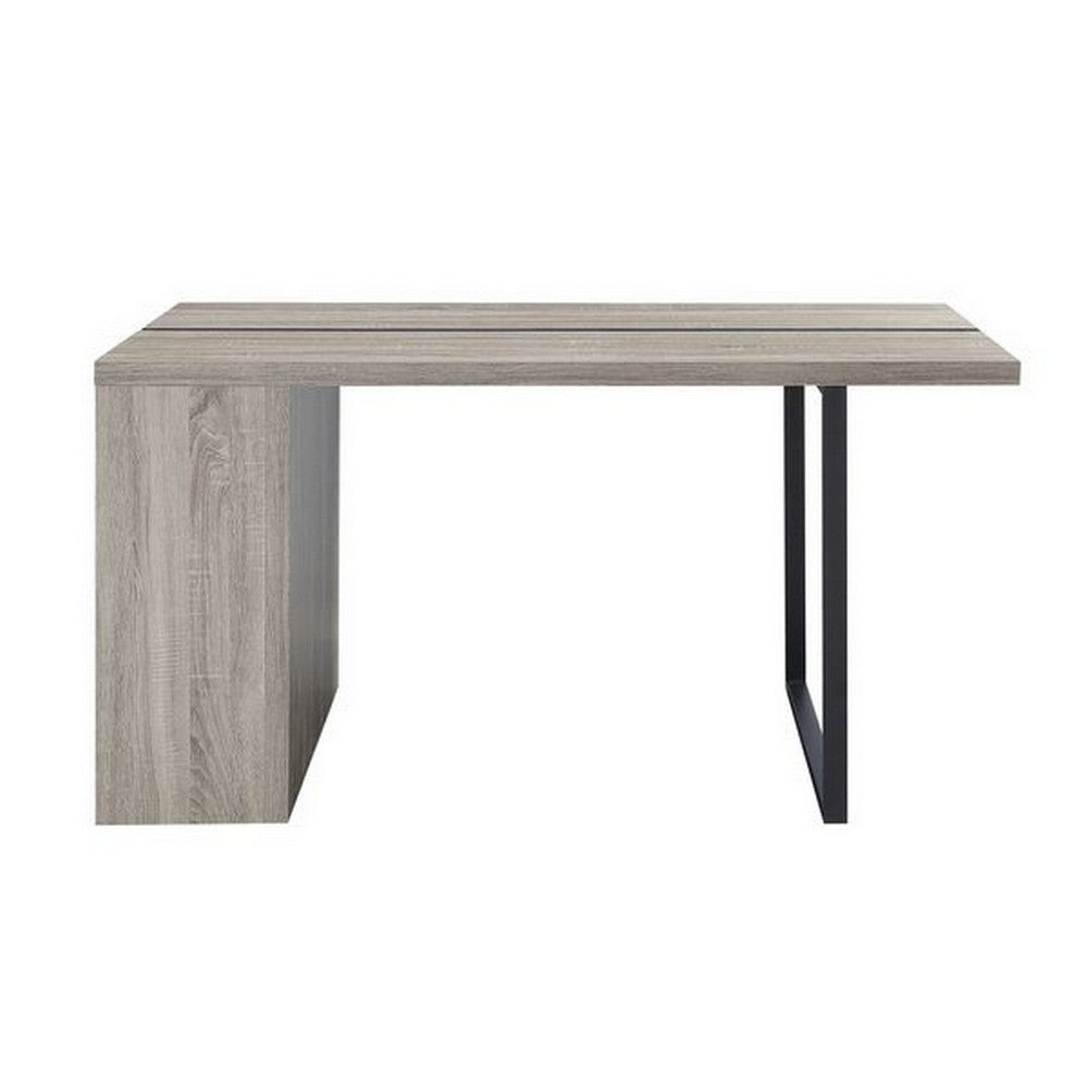Dining Table with 3 Side Open Compartments and Metal Trim Inlay, Oak Gray - BM251154