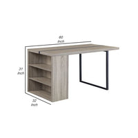 Dining Table with 3 Side Open Compartments and Metal Trim Inlay, Oak Gray - BM251154