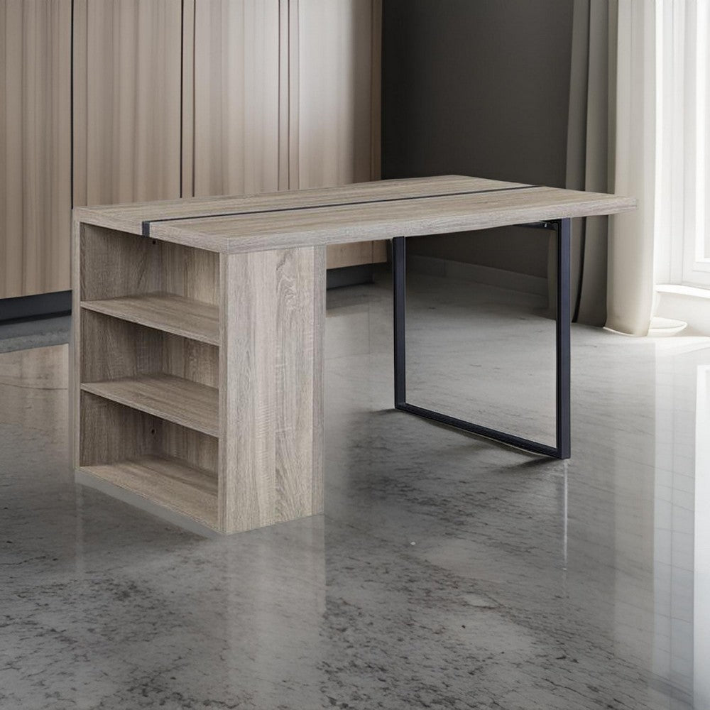 Dining Table with 3 Side Open Compartments and Metal Trim Inlay, Oak Gray - BM251154