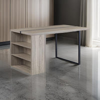 Dining Table with 3 Side Open Compartments and Metal Trim Inlay, Oak Gray - BM251154